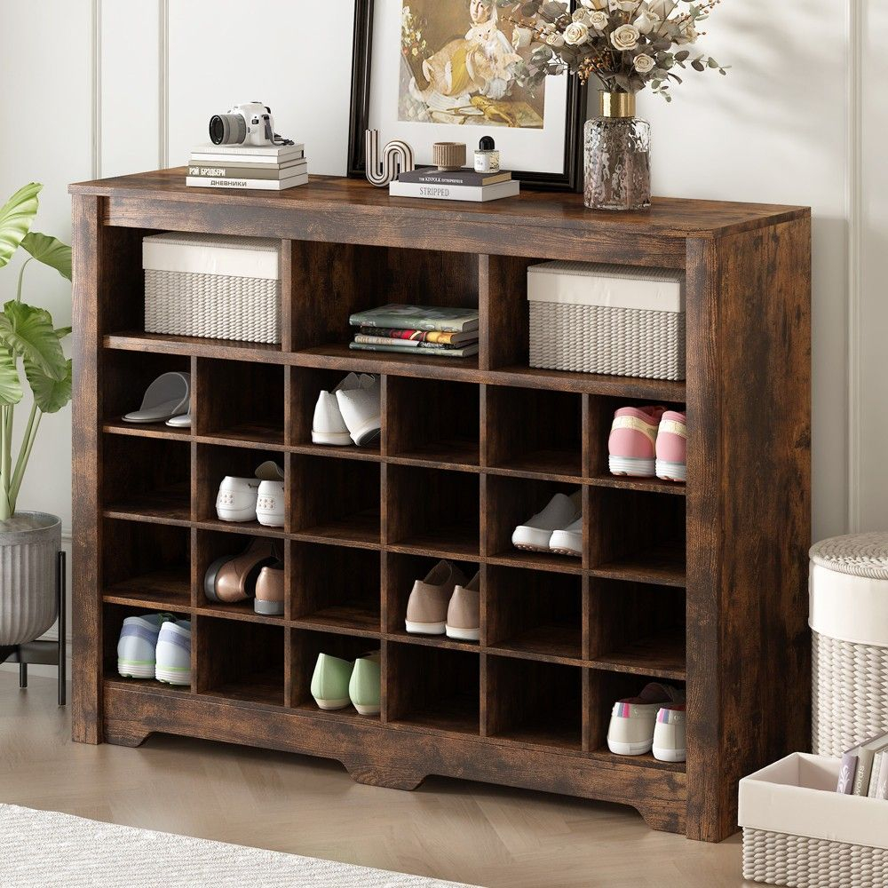 45.2" Sleek Design 24/30 Shoe Cubby Console, Modern Shoe Cabinet With ... with regard to The Gewnee Stylish Design 30 Shoe Cubby Console Design and Durability Insights