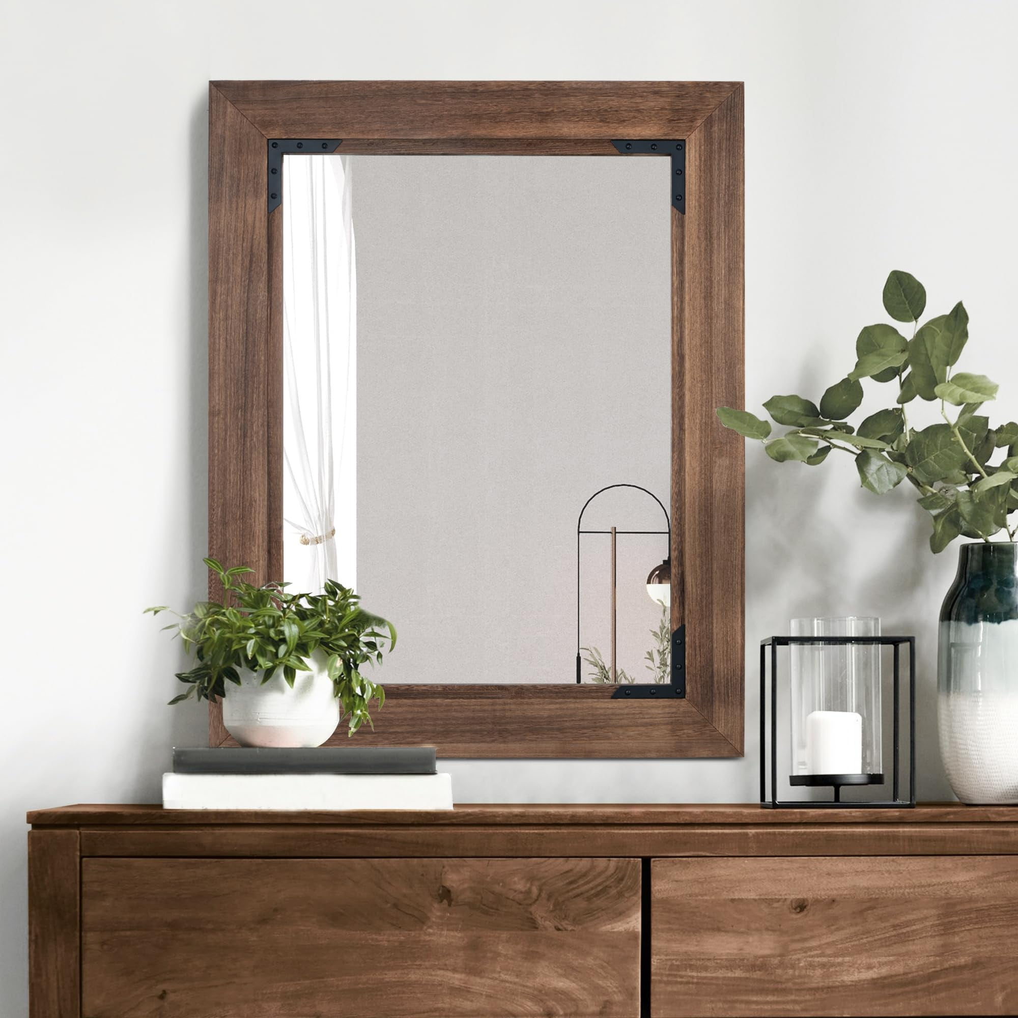 Acovy Solid Wood Rectangle Bathroom Mirror Tempered Glass, Rustic Wood ... in