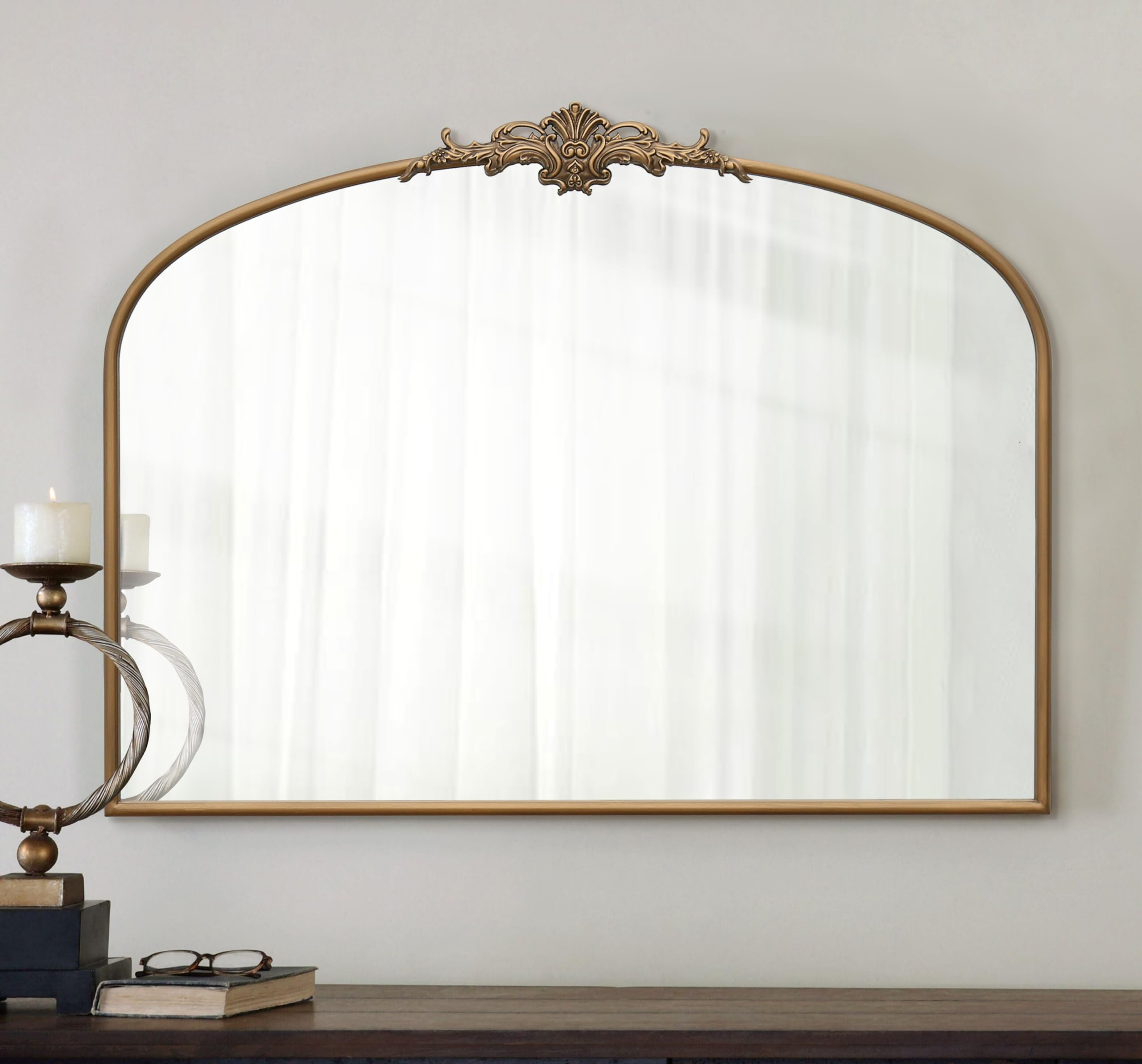 Amazon.com: Benjara Kea 41 Inch Wall Mirror, Gold Curved Arched Metal ... intended for Mastering Light and Space The Kea Gold Mirror's Impact on Room Dynamics