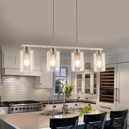 Amazon.com: Mecgirn Island Light For Kitchen, Brushed Nickel Dining ... with regard to Transforming Your Kitchen with the Elegance of a 4-Light Linear Island Chandelier