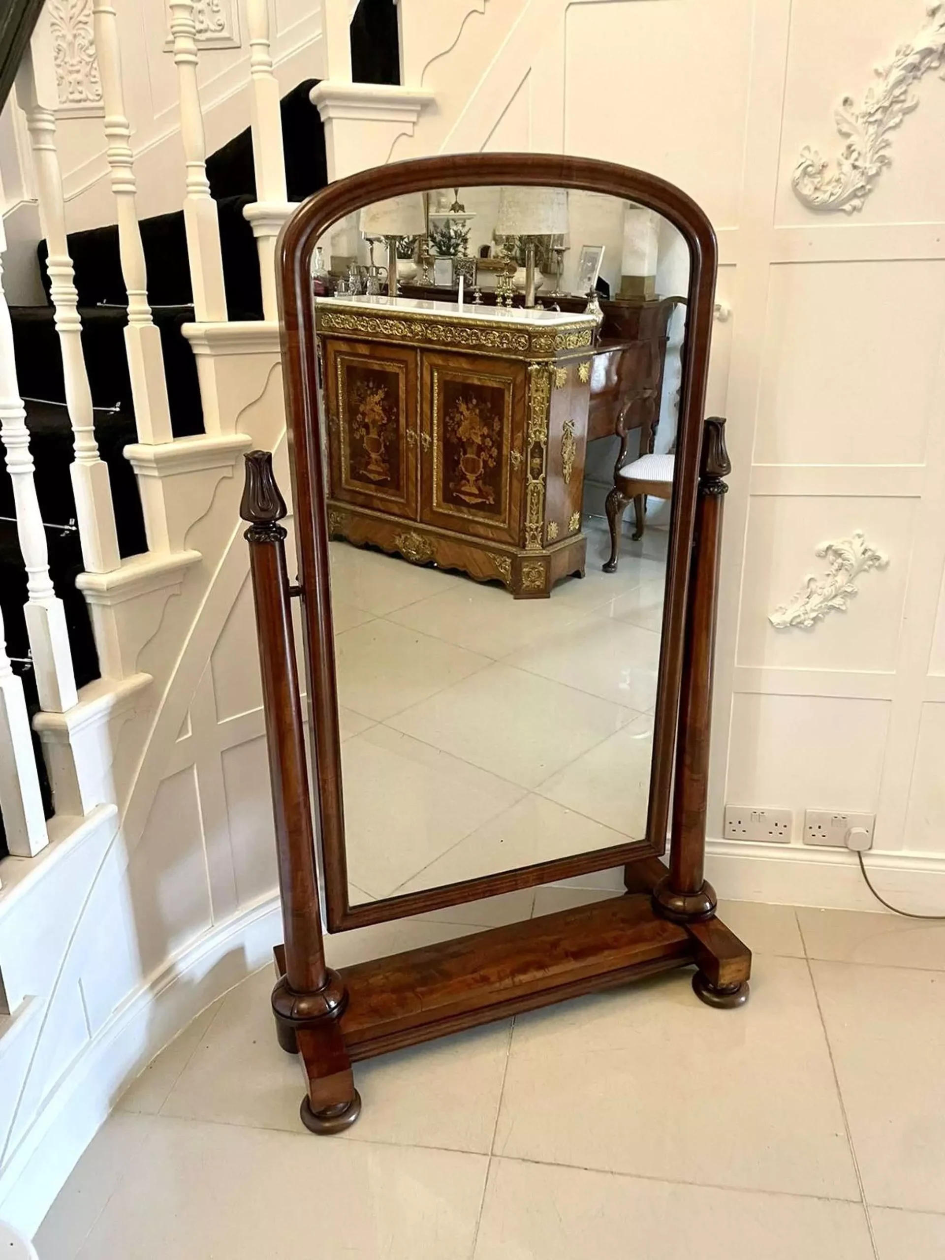 Antique Victorian Quality Figured Mahogany Free Standing Cheval Mirror ... for