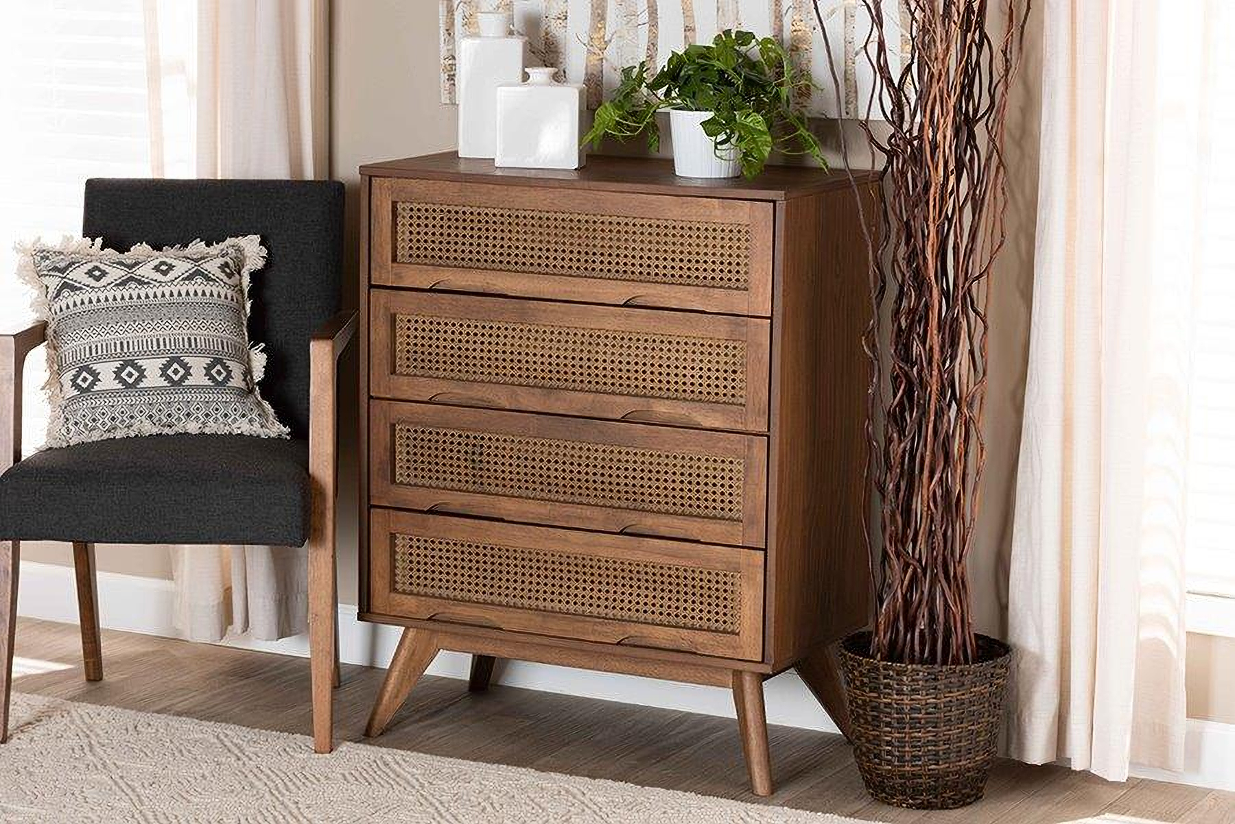 Baxton Studio Barrett Mid-Century Modern Walnut Brown Finished Wood And ... in