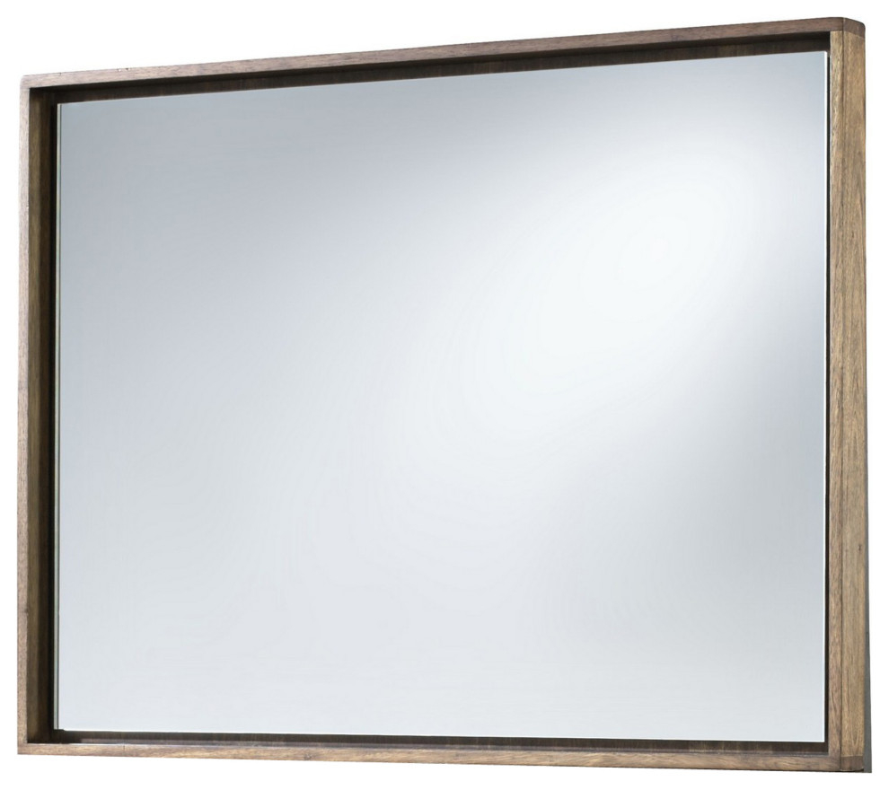 Benzara Bm233151 Wooden Frame Incased Mirror With Raised Edges, Natural ... regarding