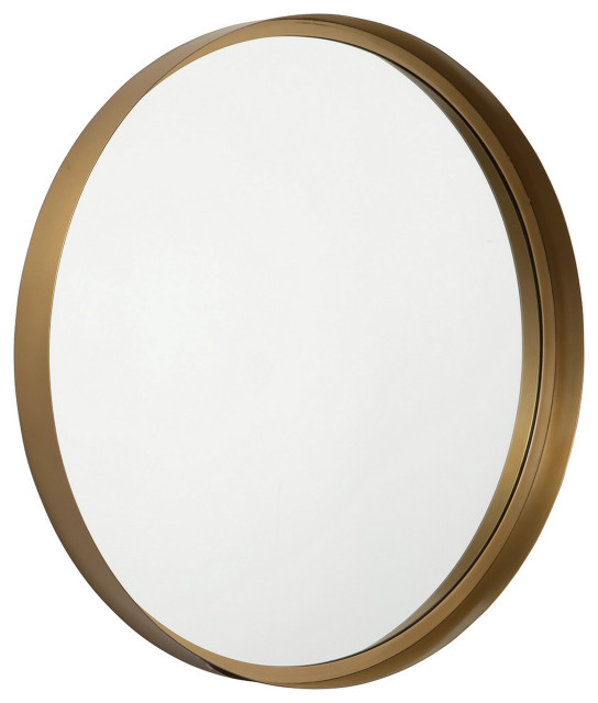 Benzara Bm238384 30 Inches Round Metal Encased Accent Mirror, Gold ... within