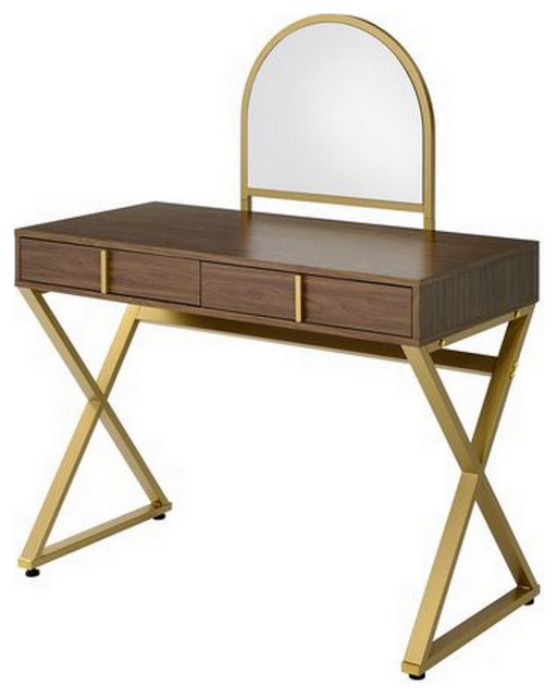 Benzara Bm279149 50" Arched Mirror Vanity Desk Wood, X Metal Frame ... regarding