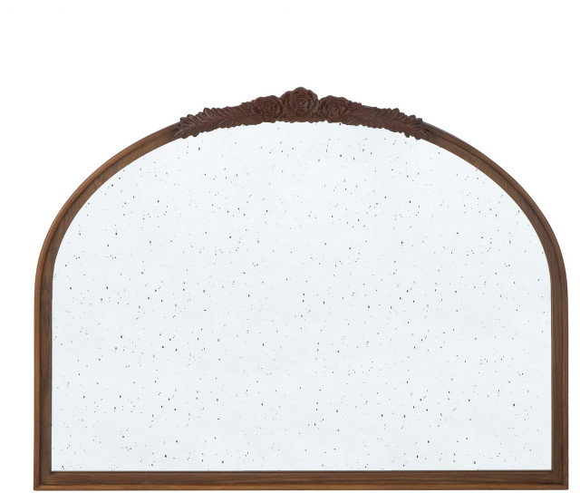 Benzara Bm286300 Wall Mirror, Brown Arched Wood Frame, Hand Carved Rose ... within Arched Elegance A Deep Dive into the Design of the Benzara Mirror