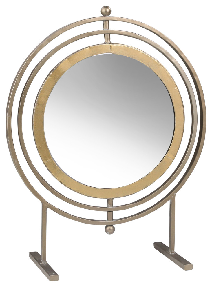 Benzara Elegant Round Metal Table Top Mirror With Swivel Centre, Small ... regarding