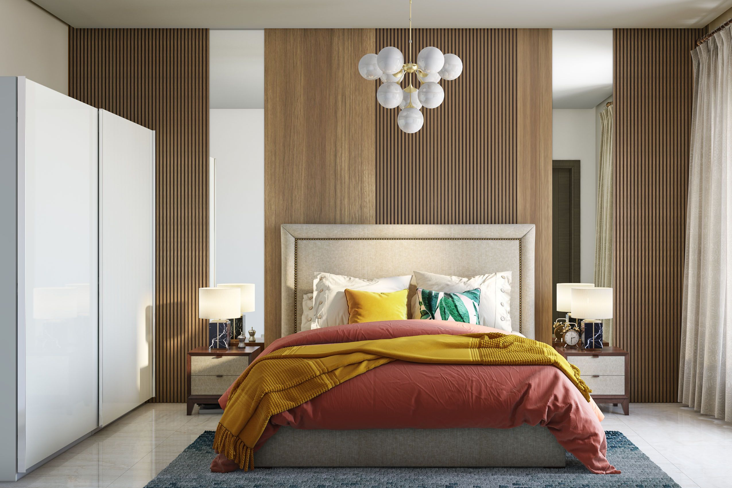 Brown Fluted Wall Design With Mirrors And A Modern Aesthetic | Livspace throughout Transforming Your Space with a Fluted Bedroom Set Design Ideas