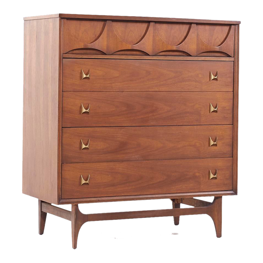 Broyhill Brasilia Mid Century Walnut 5 Drawer Highboy Dresser | Chairish for Abelard Dresser Unveiled A Guide to Mid-Century Walnut Beauty