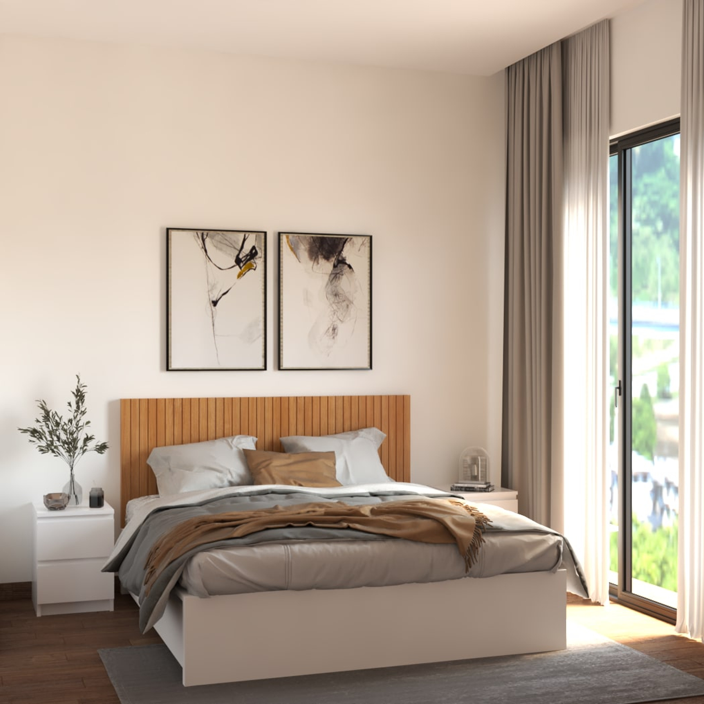 Compact Master Bedroom With Fluted Wooden Headboard | Livspace inside