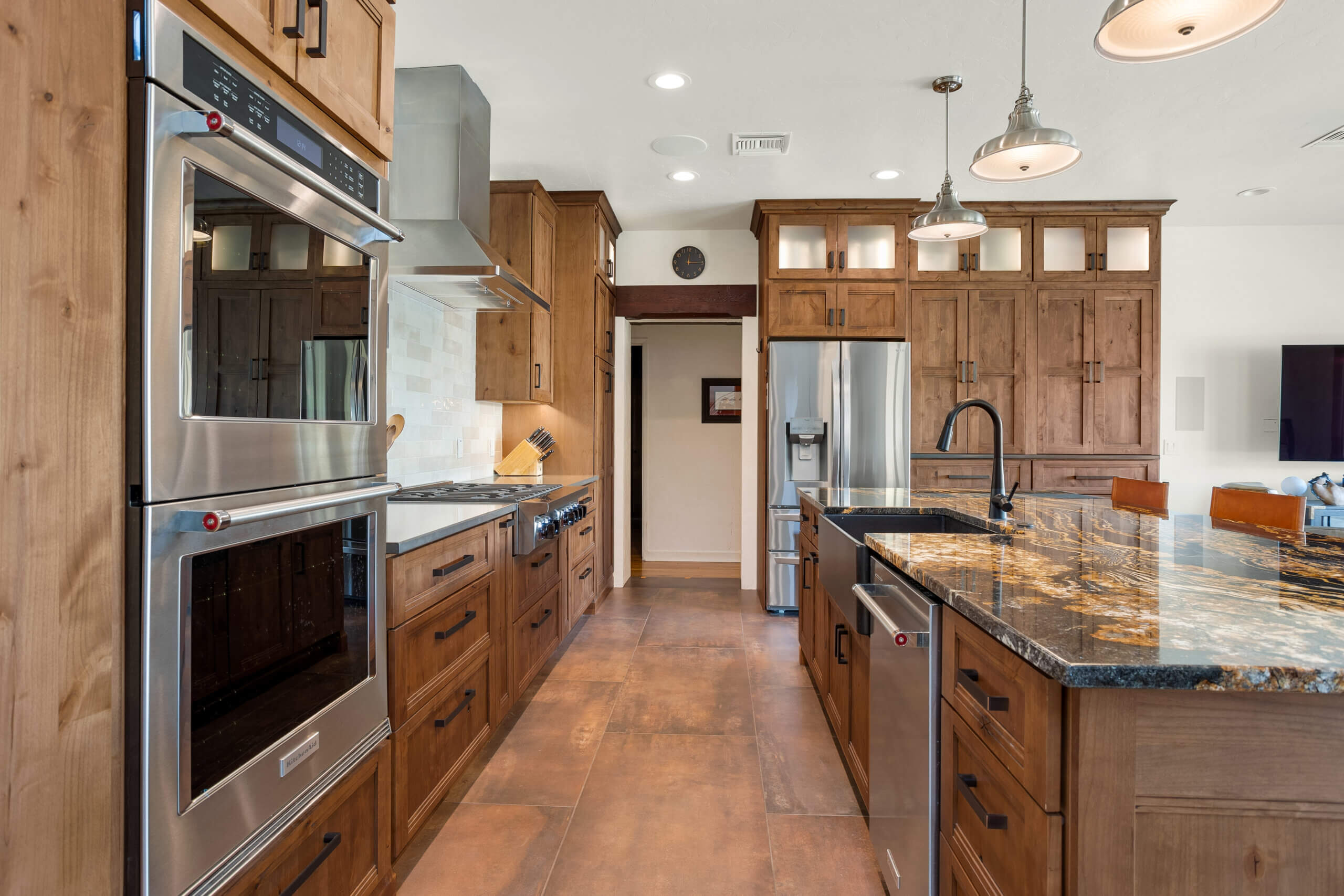 Coordinating Wood Floor With Wood Cabinets - Southwest Kitchen intended for