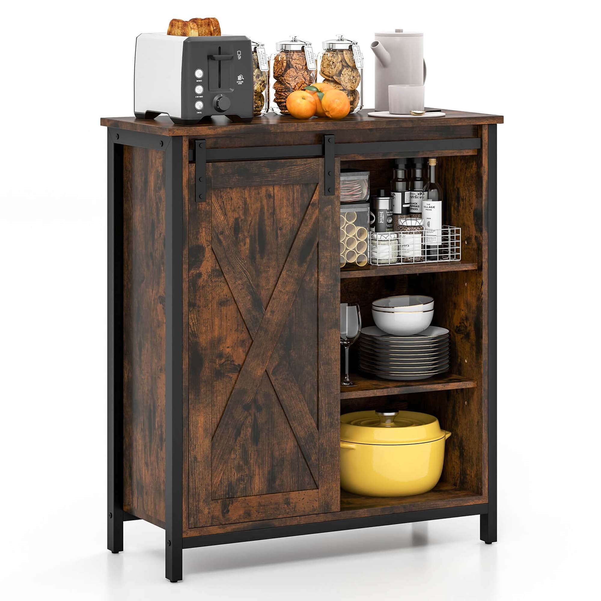 Costway 32" Farmhouse Accent Storage Cabinet With Sliding Barn Door ... in