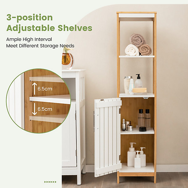 Costway Bamboo Floor Storage Cabinet Narrow Freestanding Bathroom ... regarding