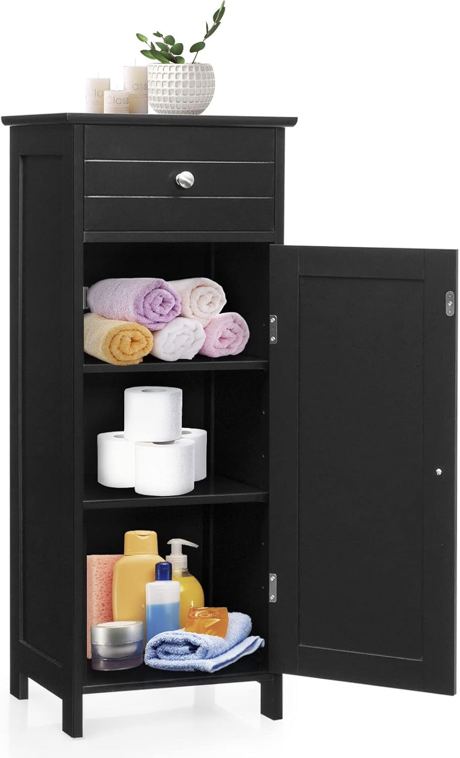 Costway Bathroom Storage Cabinet, Single Door Floor Cabinet With Drawer ... regarding