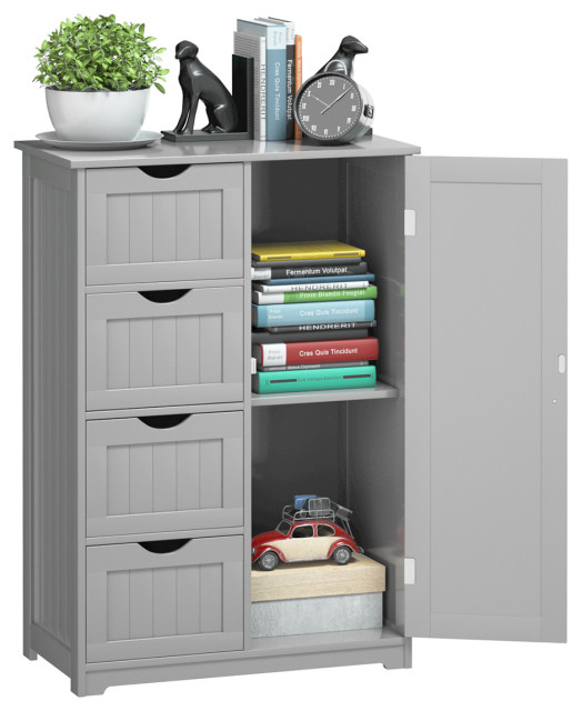 Costway Wooden 4 Drawer Bathroom Cabinet Storage 2 Shelves Free ... regarding