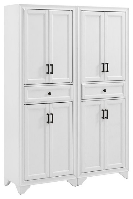 Crosley Furniture Tara Wood 4 Door Pantry Set In Distressed Gray (Set ... throughout