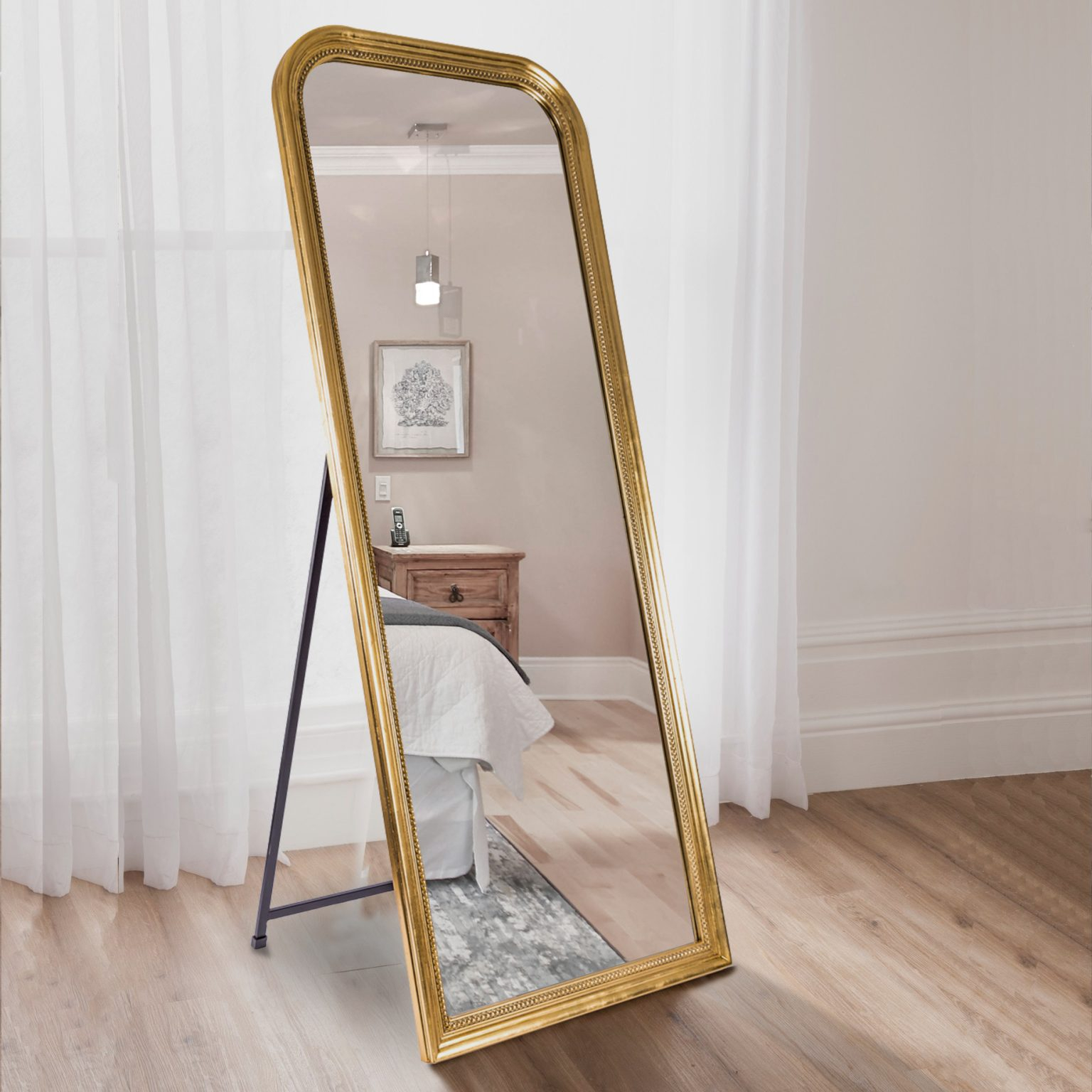 French Gold Beaded Wall &Amp; Freestanding Cheval Mirror 163Cm X 64Cm ... regarding Cheval Table Mirrors and Room Aesthetics: How to Maximize Light and Space