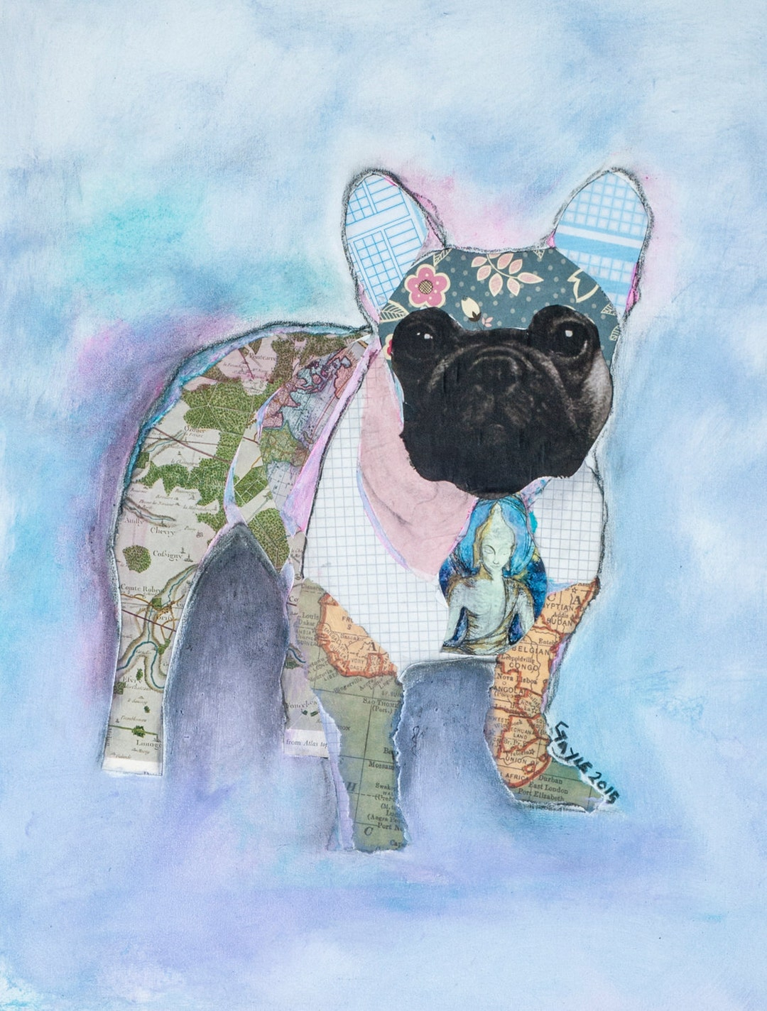 Frenchie French Bulldog Collage Técnica Mixta Giclee Impresión - Etsy ... intended for French Bulldog Collage Composition Mastering the Art of Arrangement