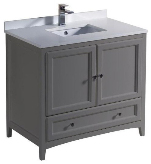 Fresca Oxford 36" Gray Traditional Cabinet With Top &Amp; Sink ... with regard to