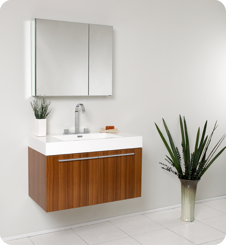 Fresca Vista 36" Teak Modern Bathroom Vanity With Faucet, Medicine ... with regard to