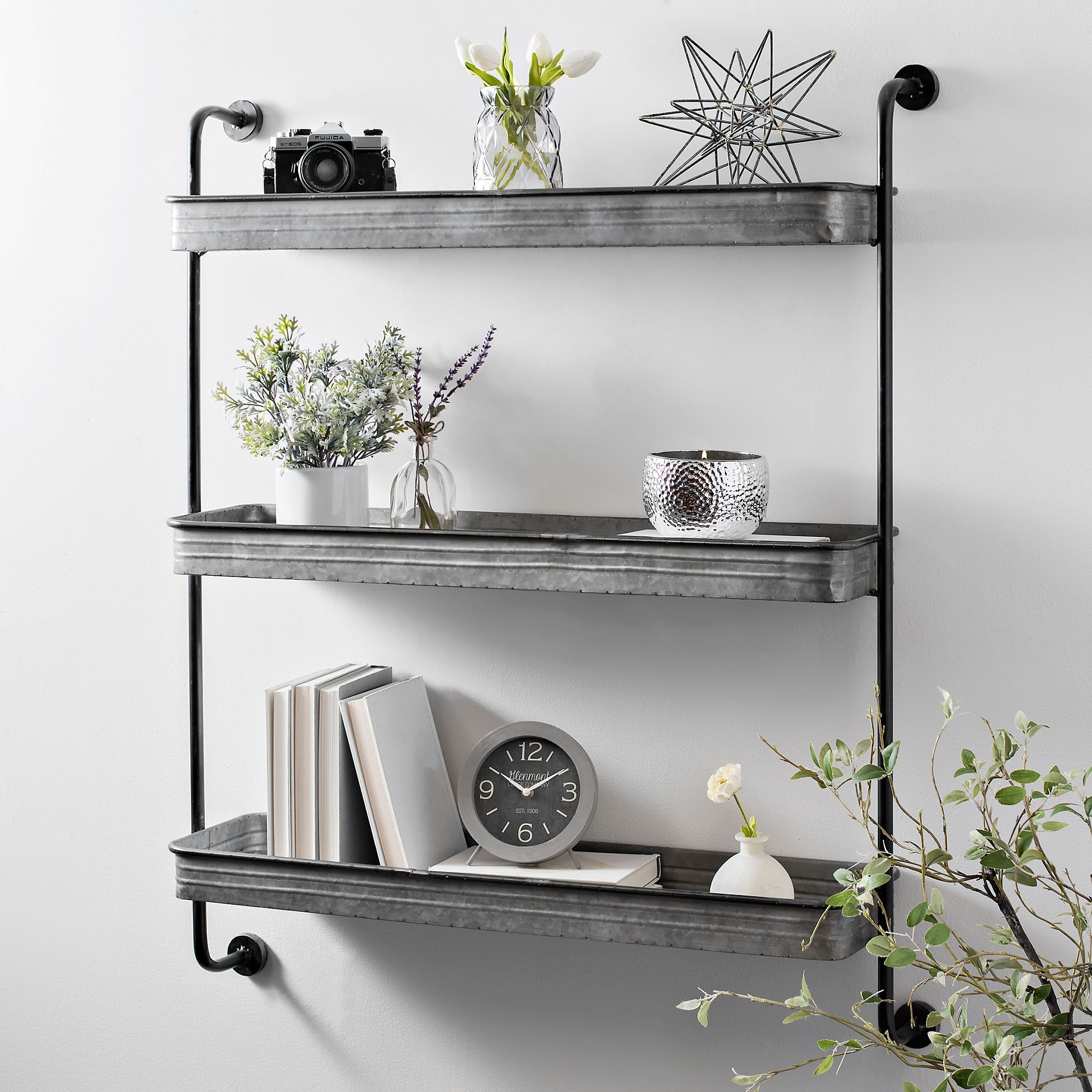 Galvanized Metal 3-Tier Wall Shelf | Kirklands | Metal Wall Shelves ... inside