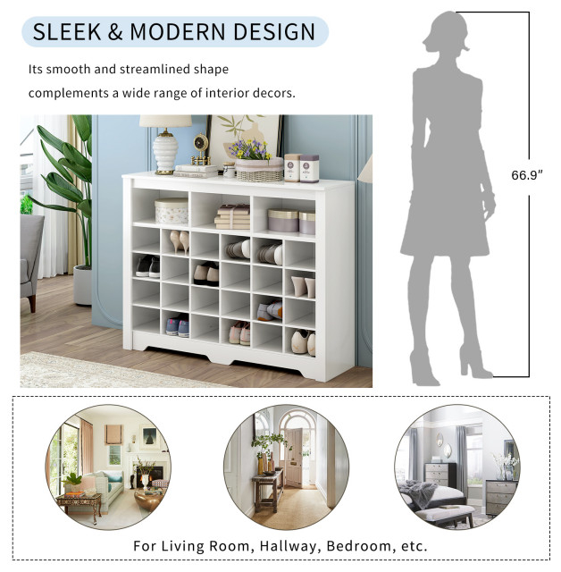 Gewnee Sleek Design 24 Shoe Cubby Console, Modern Shoe Cabinet ... for