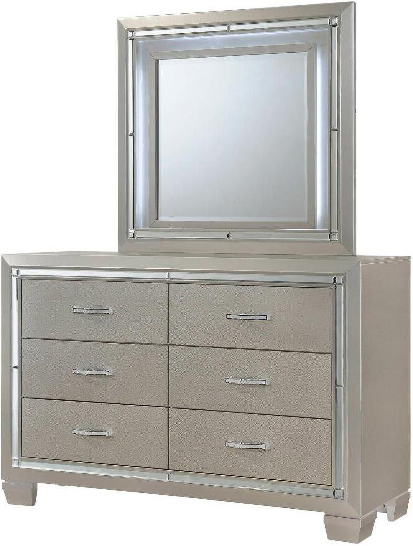 Glamour Youth Champagne Dresser With Mirror And Led Light Set By Picket ... in Beyond the Trends Understanding the Evolution of Glamour Youth Dresser