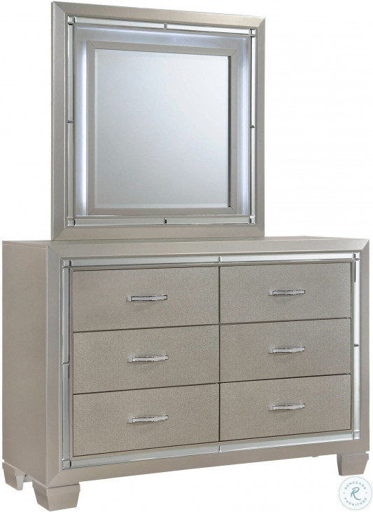 Glamour Youth Champagne Dresser With Mirror And Led Light Set From ... pertaining to