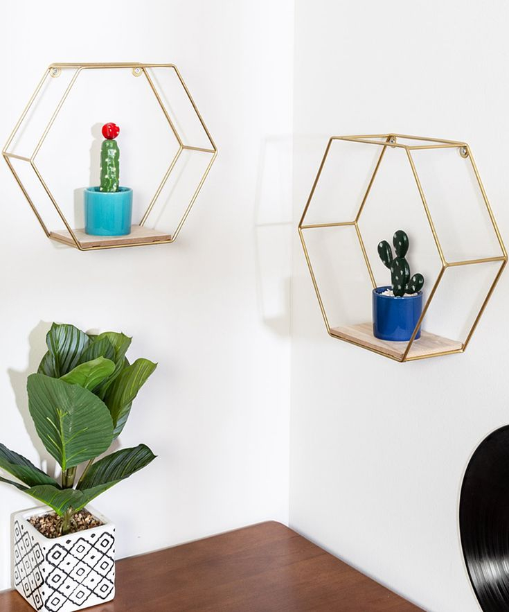 Gold Metal Hexagon Wall Shelf - Set Of Two | Metal Wall Shelves, Wall ... with regard to Beyond Storage How Hexagon Wall Shelves Transform Your Living Space