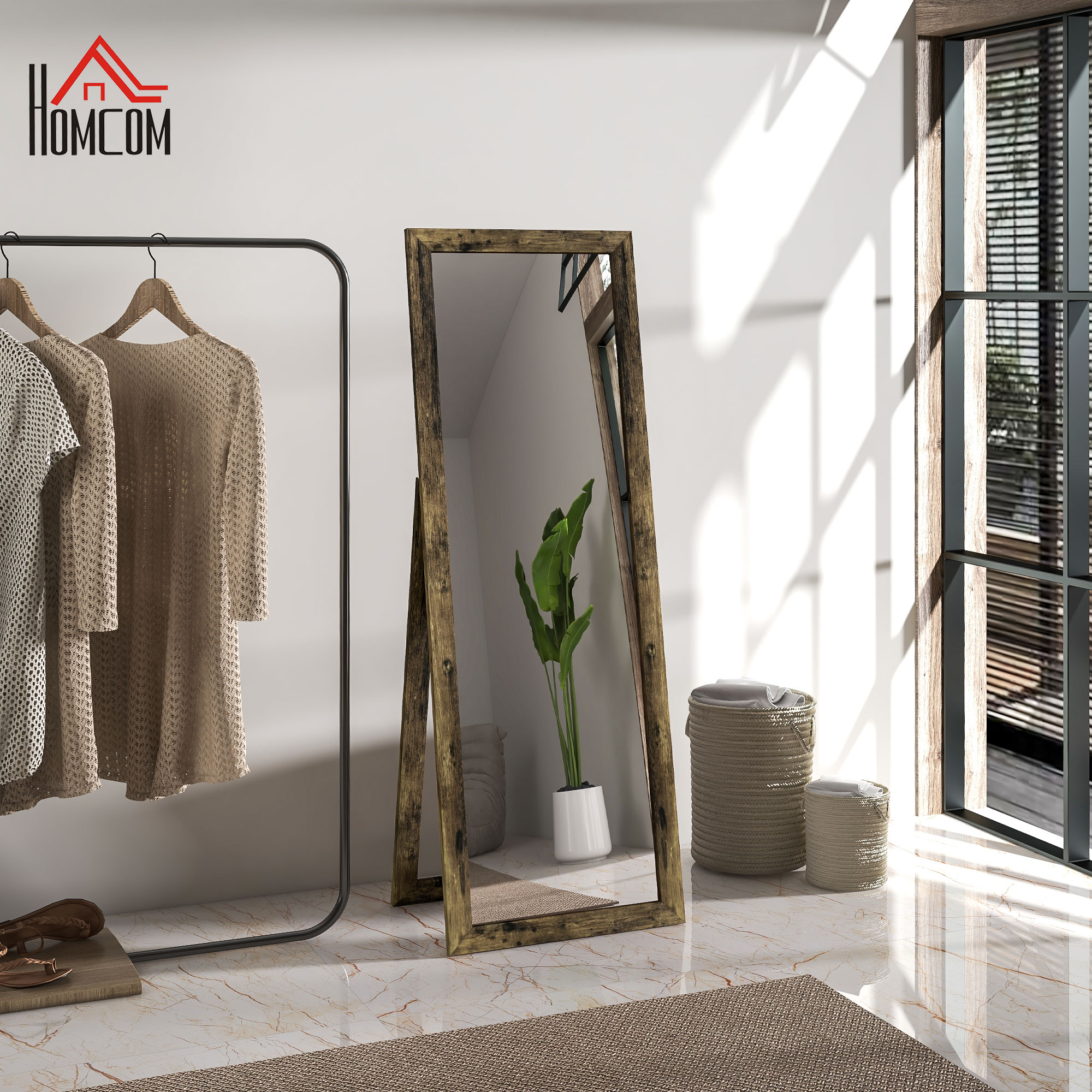 Homcom 58" X 20" Floor Standing Mirror, Full Body Mirror For Bedroom ... within