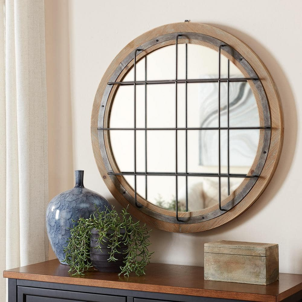 Home Decorators Collection Medium Round Antiqued Natural Wood &Amp; Black ... for Curating Your Home The Timeless Appeal of Metal Accent Mirrors
