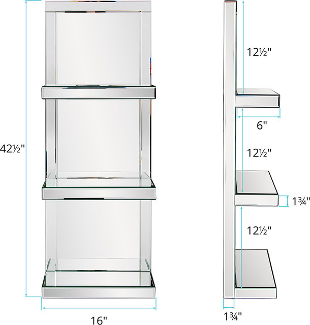 Howard Elliott Mirrored Shelf With 3 Shelves, 16"X8"X42.5 ... for