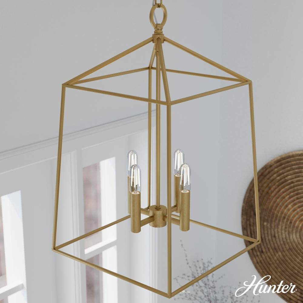 Hunter Fair Oaks 60-Watt 4-Light Luxe Gold Lantern Pendant Light, No ... pertaining to Creating Ambiance Understanding the Fair Oaks Luxe Gold Chandelier
