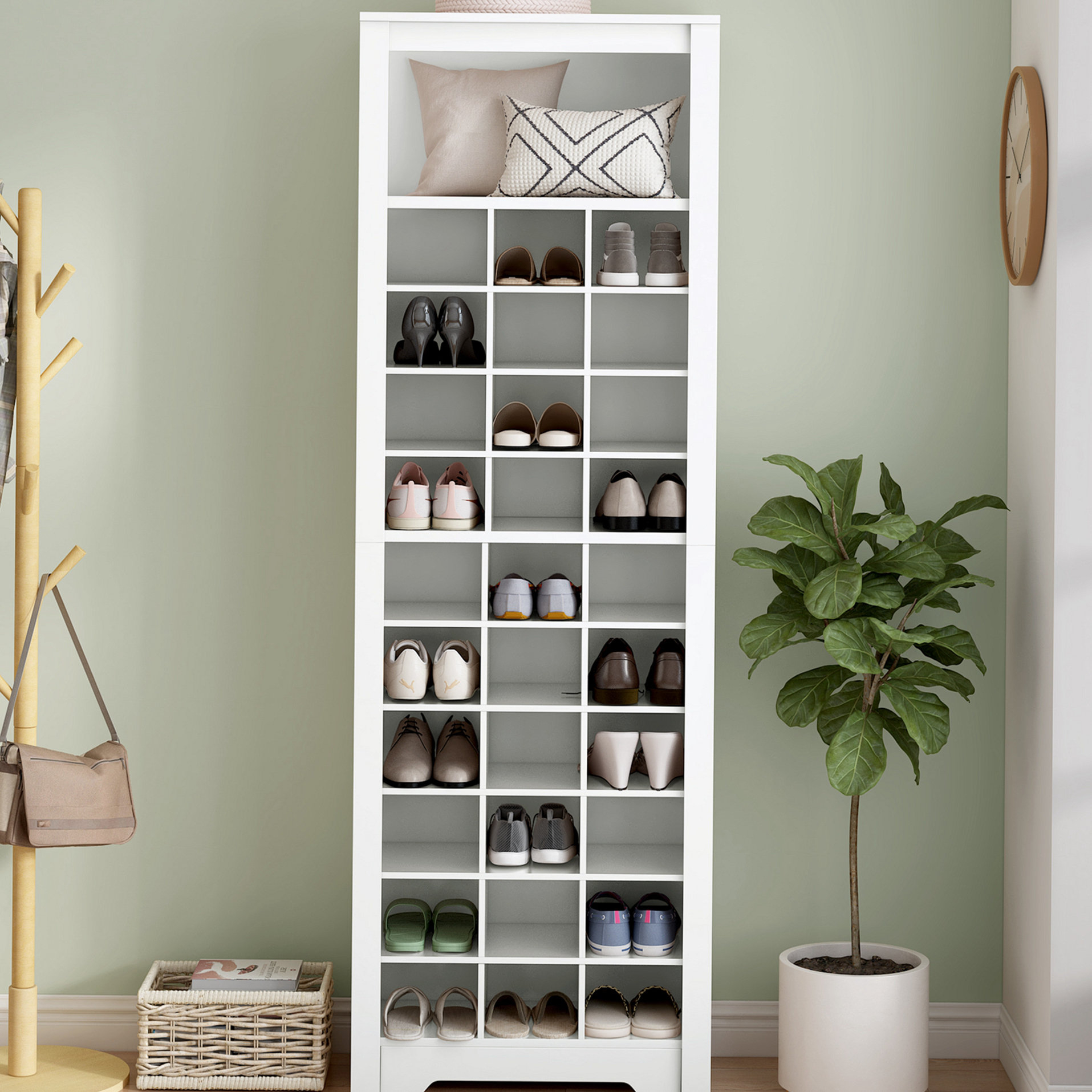 Latitude Run® Stylish Design 30 Shoe Cubby Console, Contemporary Shoe ... throughout The Gewnee Stylish Design 30 Shoe Cubby Console Design and Durability Insights