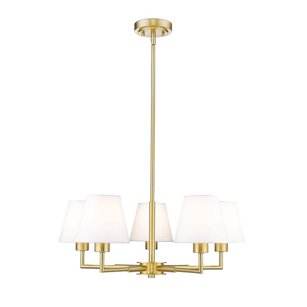 Leila 5-Light Luxe Gold Chandelier With White Linen Fabric Shades 744 ... in