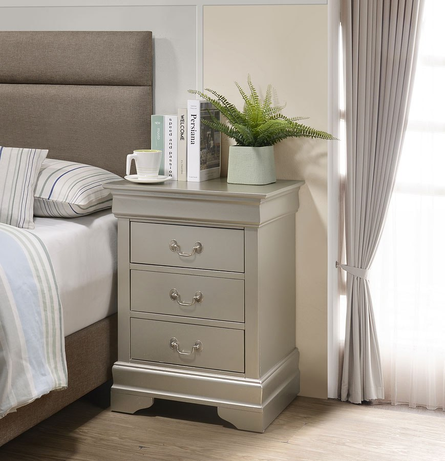 Louis Phillipe 3 Drawer Nightstand (Silver Champagne) By Glory ... intended for