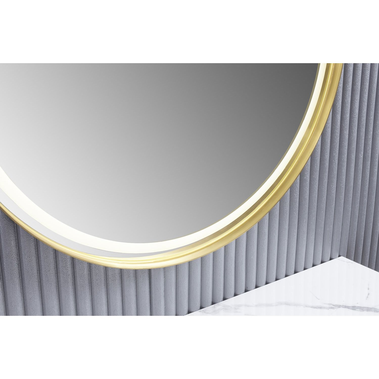 "Mauna Kea" Stainless Styling Station In Gold With Led Light in Mastering Light and Space The Kea Gold Mirror's Impact on Room Dynamics