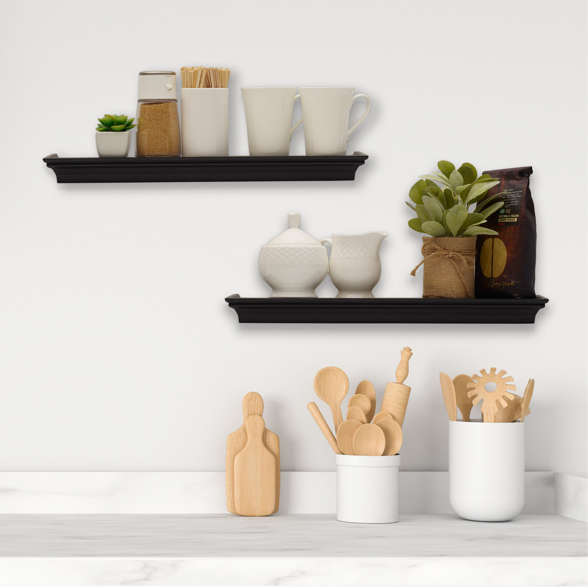 Melannco 2 Pieces Arlington Floating Wall Shelves For Bedroom, Living ... throughout