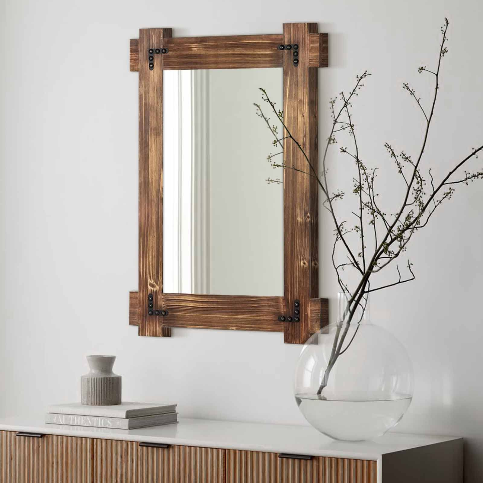 Memorecool Farmhouse Mirror Rustic Mirror Wood Framed Mirror For ... intended for Coconut Milk & Beyond Exploring the Aesthetic of Uttermost's Wood-Framed Mirrors