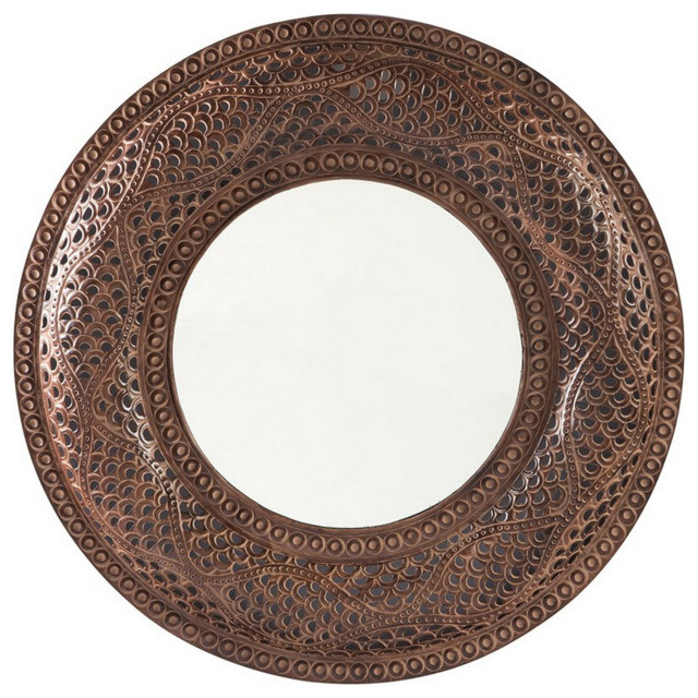 Metal Accent Mirror With Intricated Punched Design,Antique Brown And ... with