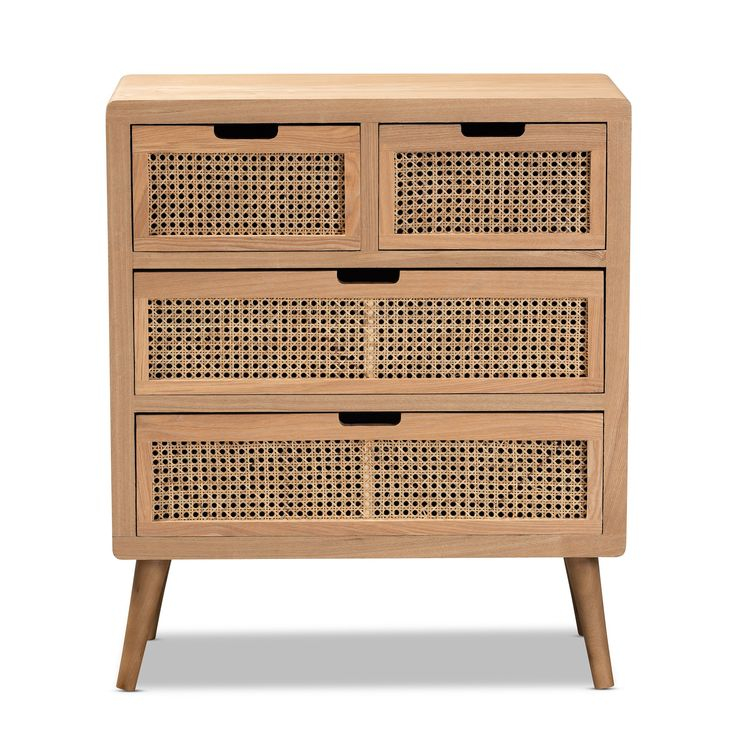 Mid Century Modern Rattan 4-Drawer Accent Chest - Trudi | Wood Chest ... with Unveiling the Allure of the Mignon Mid-Century Modern Rattan Chest