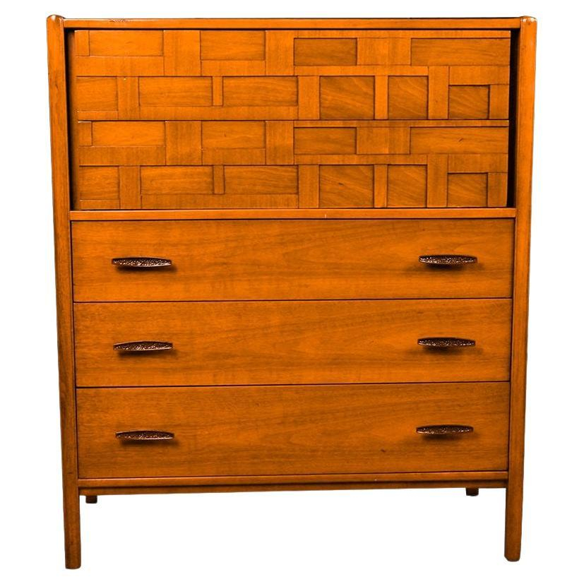 Mid-Century Walnut Weave Pattern Tall Dresser For Sale At 1Stdibs regarding