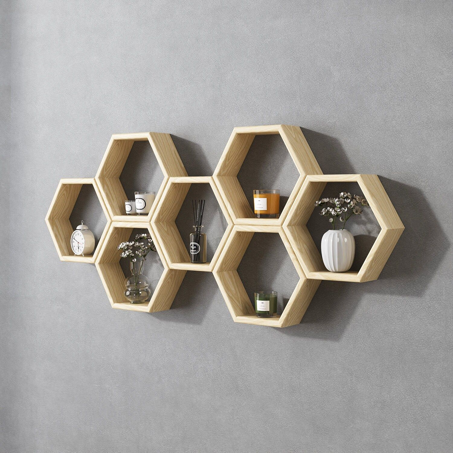 Modular Hexagon Wall Shelf Set, Honeycomb Shelves, Set Of 6 Wall ... with regard to