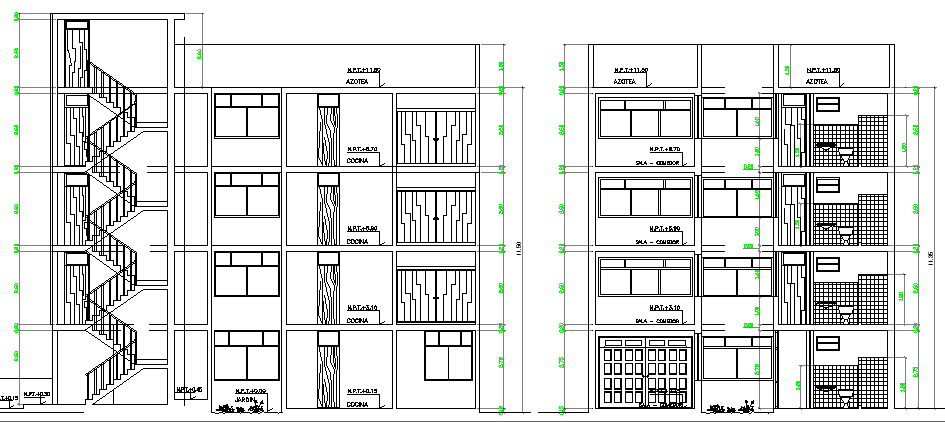 Residential Flats Architecture Layout And Elevation Dwg File - Cadbull within