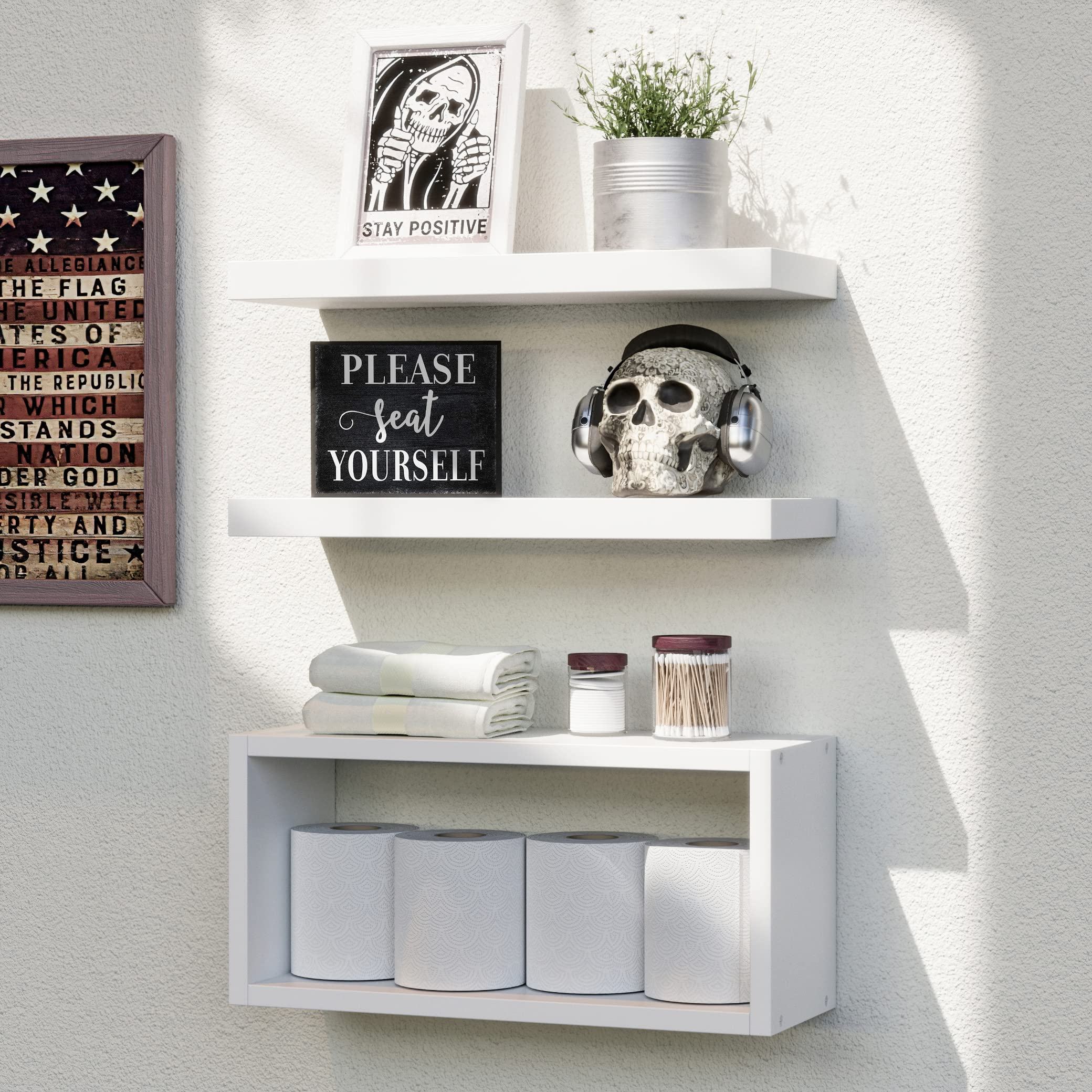 Richer House White Floating Shelves Set Of 3, Modern Bathroom Shelves ... regarding Maintaining Your Investment Caring for and Preserving Your White Floating Shelves