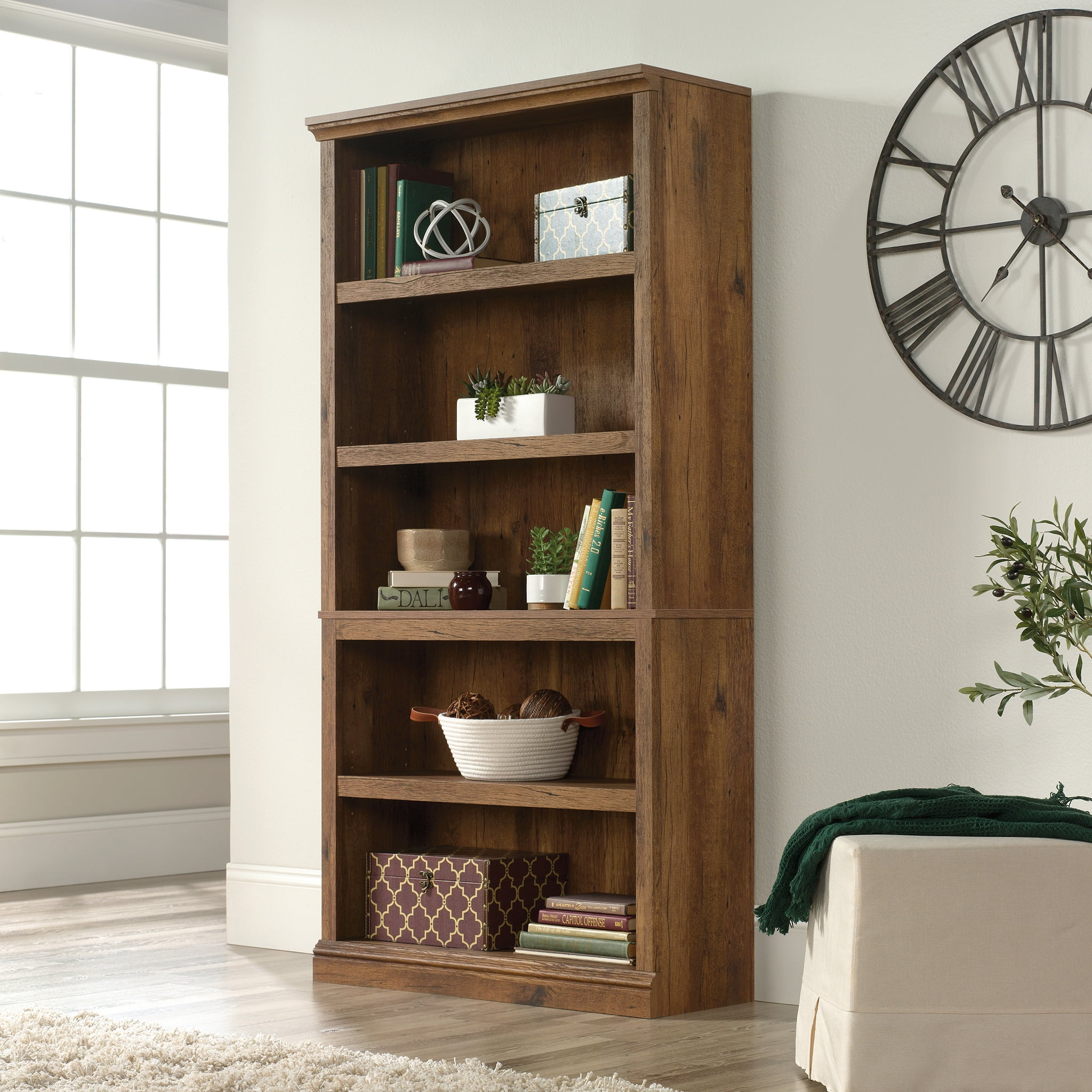 Sauder 5-Shelf Bookcase, Vintage Oak Finish - Walmart.com for