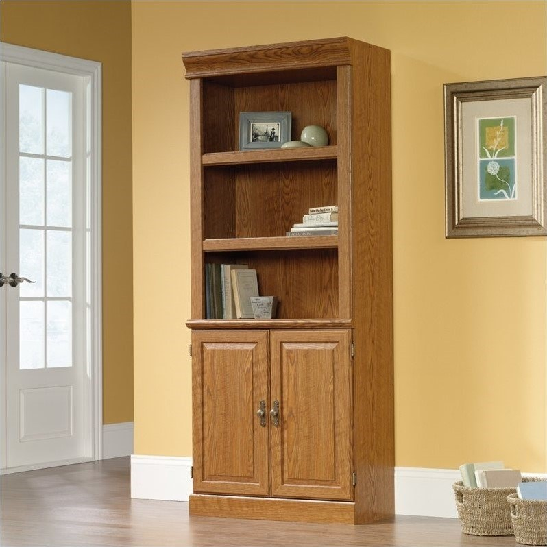 Sauder Orchard Hills 3 Shelf Bookcase In Carolina Oak | Homesquare within Checked Oak and Black Style How the Sauder Bookcase Enhances Any Room