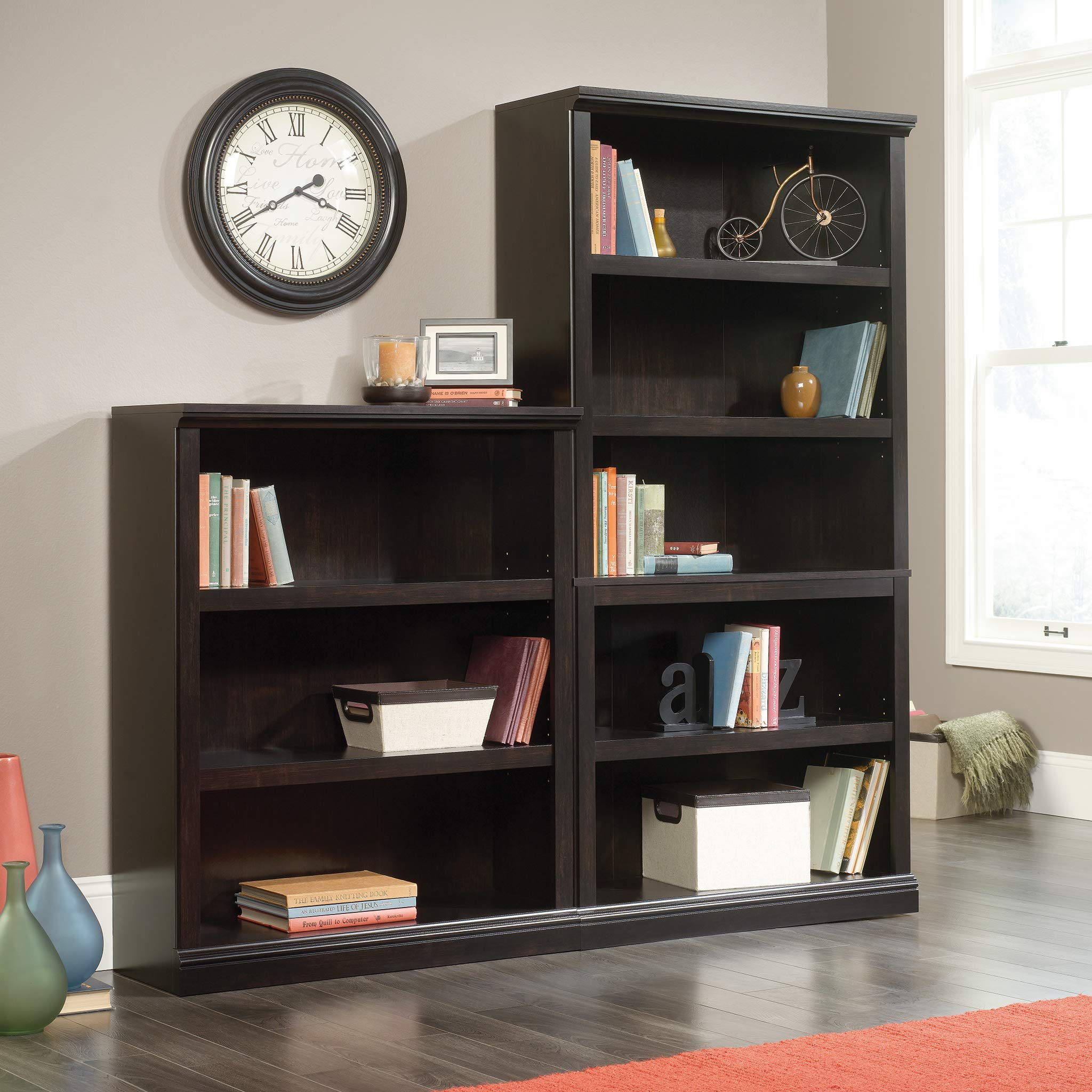 Sauder Select Collection 5-Shelf Bookcase, Estate Black Finish intended for Checked Oak and Black Style How the Sauder Bookcase Enhances Any Room