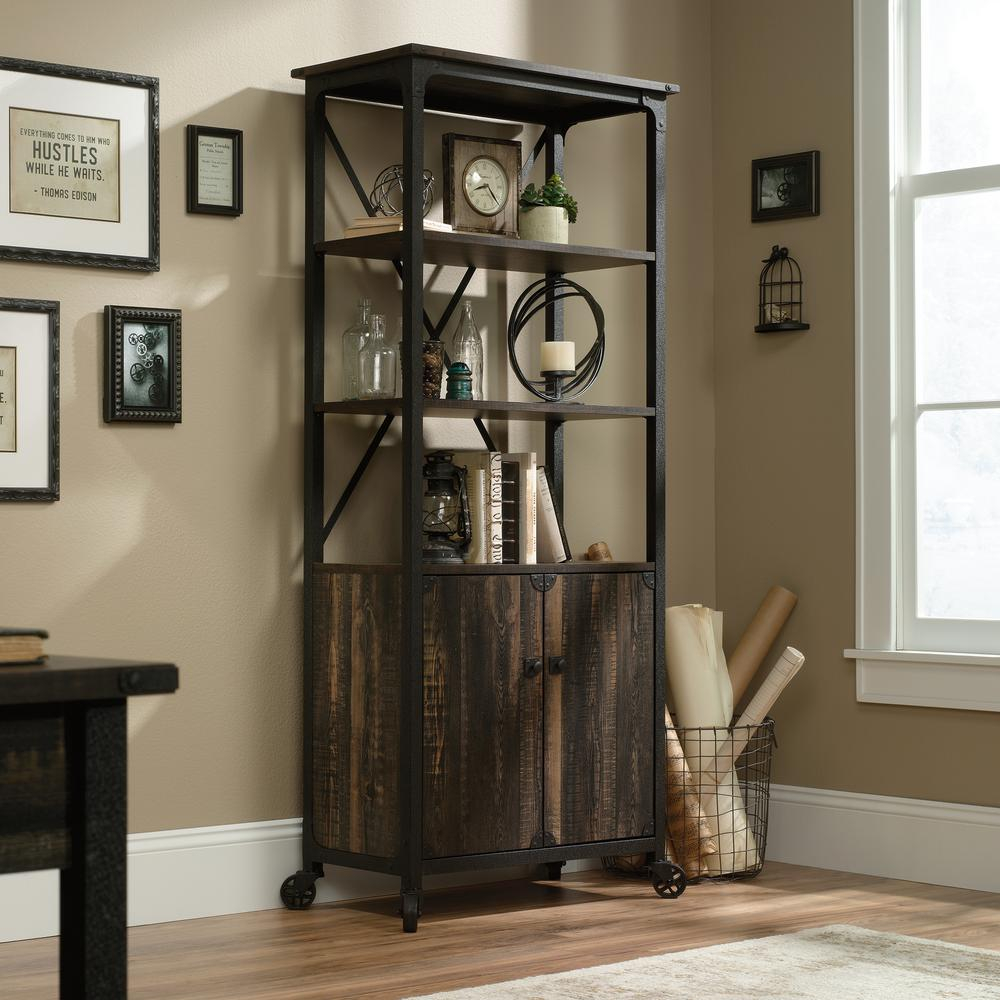 Checked Oak and Black Style How the Sauder Bookcase Enhances Any Room