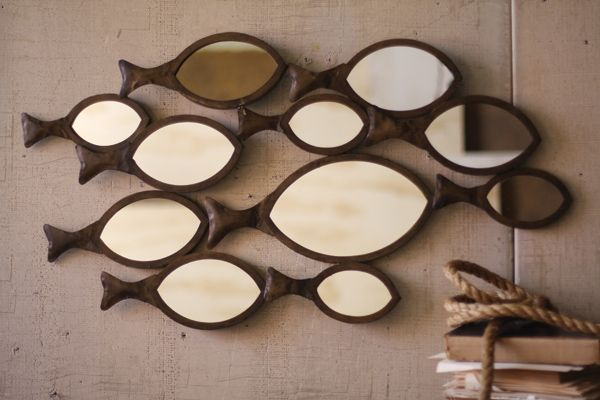 School Of Fish Mirror $169.00 | Fish Wall Decor, Mirror Wall Art, Ocean ... in Designing with Purpose How a Fish Mirror Shapes Coastal Decor